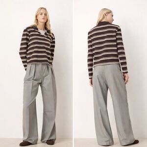 Tall Tailored Wide Leg Trouser Pants Gray Size 10 Minimalist NWOT